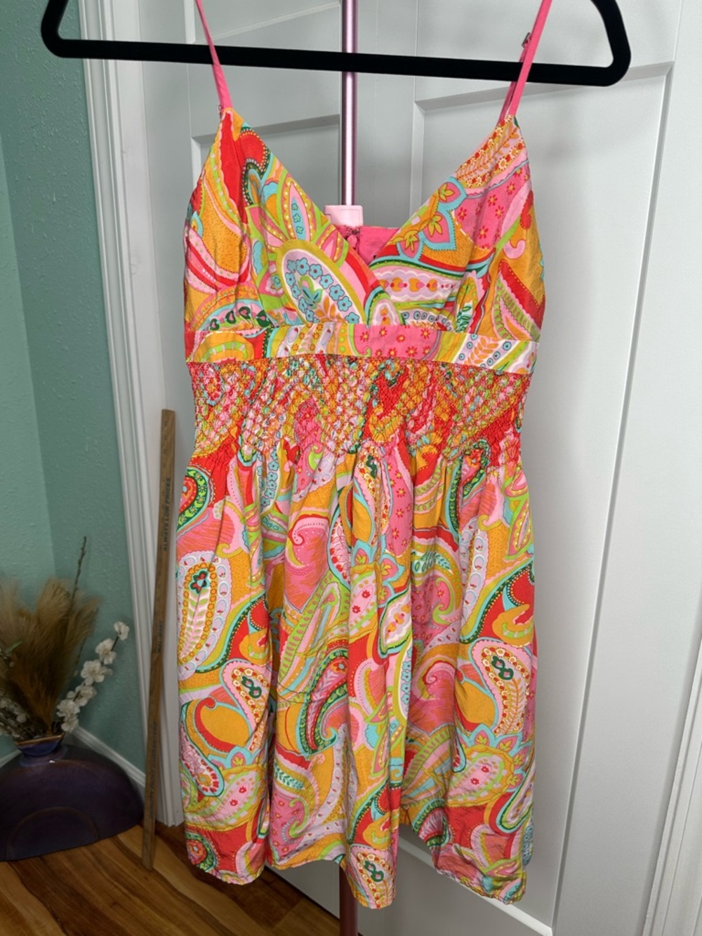 Moda International Pink Sz 6 Paisley Midi Sundress 100% silk shell lining cotton